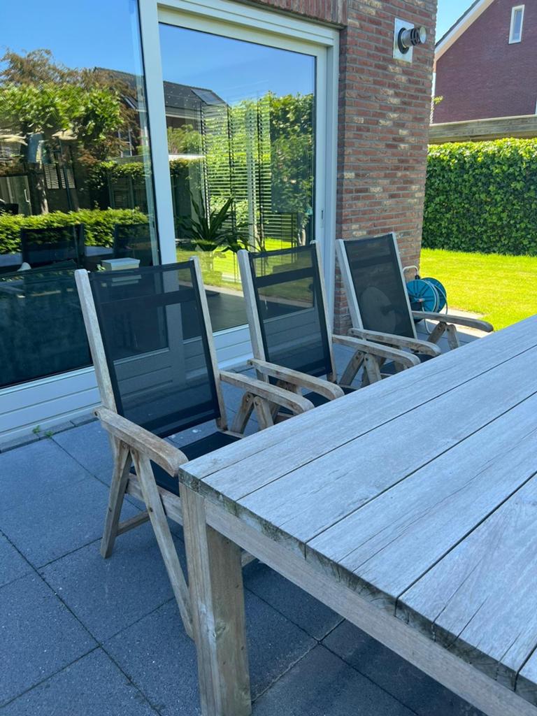 Teakhouten tuinstoelen met verstelbare rugleuning, Ophalen, Gebruikt, Teakhout, Verstelbaar