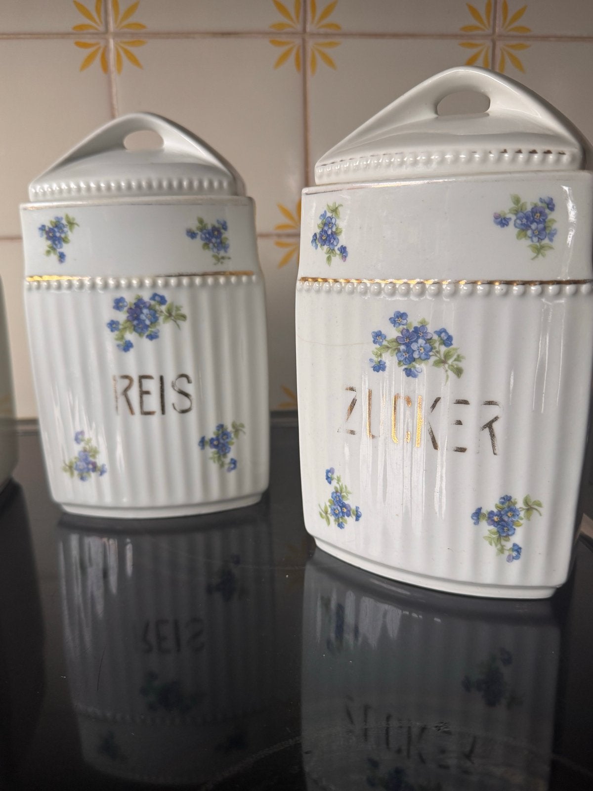 Vintage voorraadpotten set - Rijst, Suiker, Gries, Kaffe, Ophalen