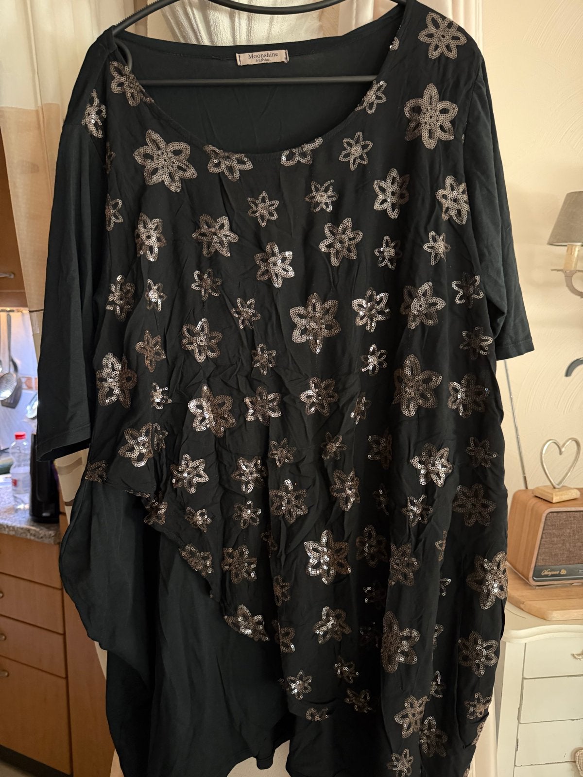 Moonshine Fashion Zwart Linnen Tuniek met Pailletten, Zwart, Maat 46/48 (XL) of groter, Ophalen of Verzenden, Korte mouw