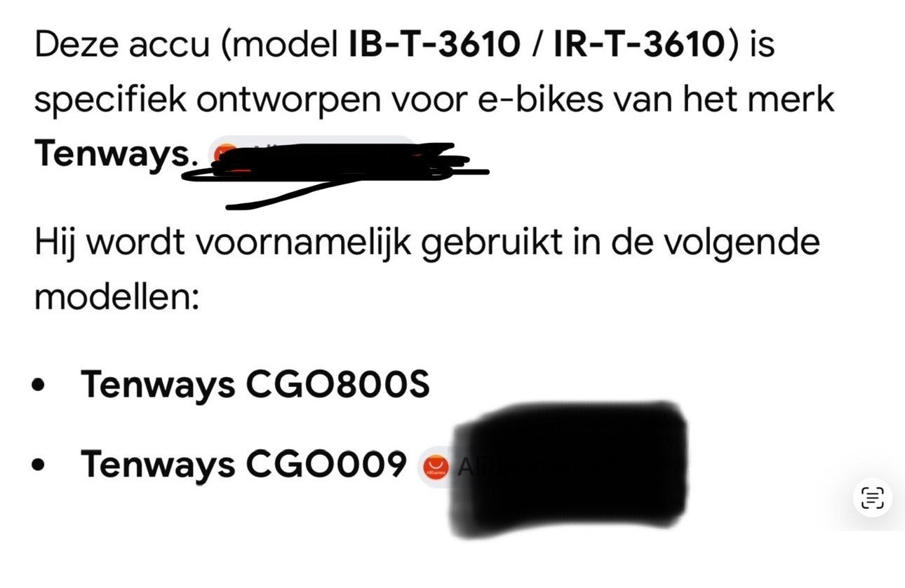 Twee Tenways e-bike accu's (IB-T-3610 / IR-T-3610), Fietsen en Brommers, Gebruikt