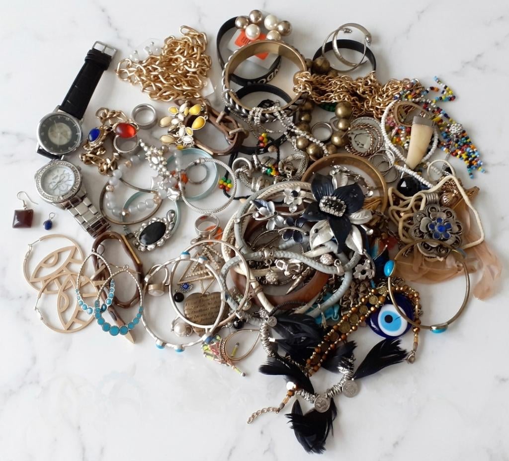 lot juwelen 40 ongeveer 1.1 kg, Ophalen of Verzenden, Zilver, Overige typen, Met edelsteen