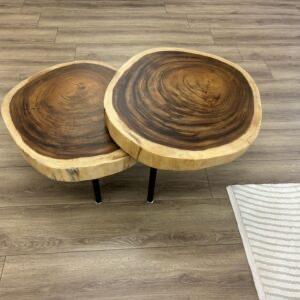 Suar Koffietafel Set van 2 Rond Zwart Metaal | Uniek Design, Rond, Nieuw, Overige houtsoorten, 50 tot 100 cm