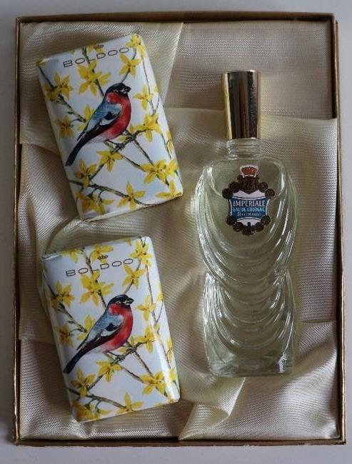 Vintage geschenkdoos Boldoot eau de cologne +  zeep goudvink, Verzamelen, Ophalen of Verzenden, Zo goed als nieuw, Parfumfles
