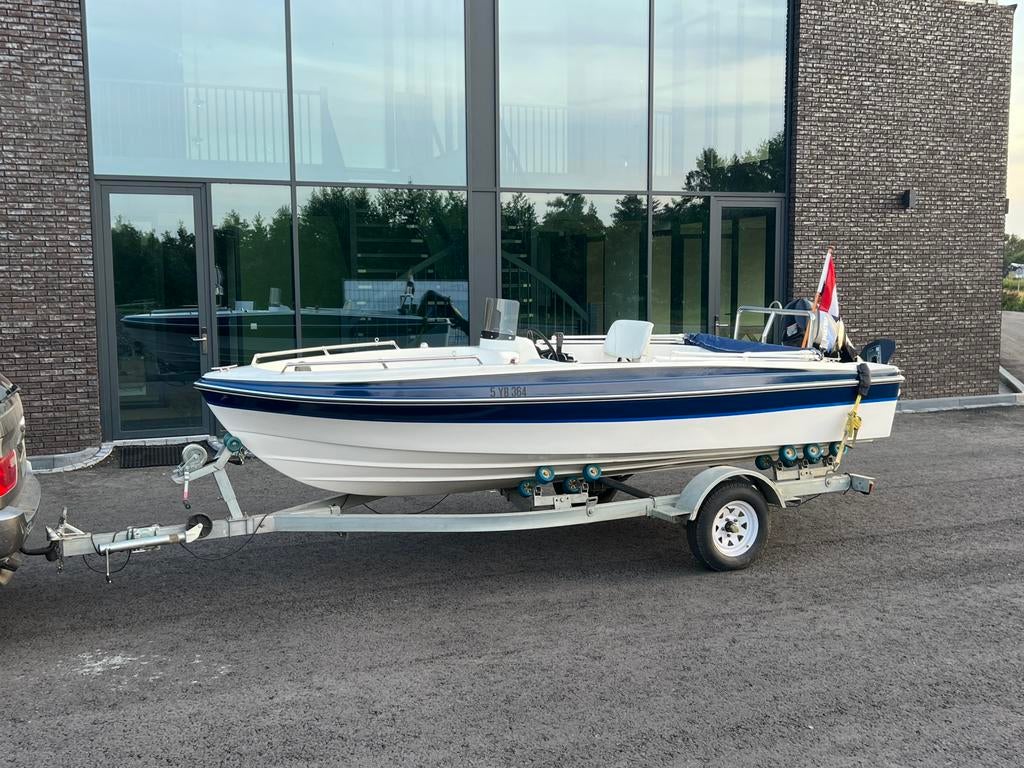 Nette console boot met 30pk Tohatsu motor en trailer., Watersport en Boten, Vis- en Consoleboten, Ophalen, 10 tot 30 pk, Gebruikt