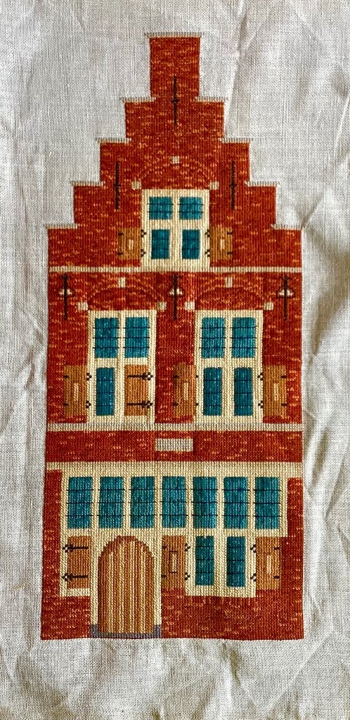 Borduurwerk, zijde, huis, trapgevel, grachtenpand, vintage, Ophalen, Gebruikt, Handborduren, Overige typen