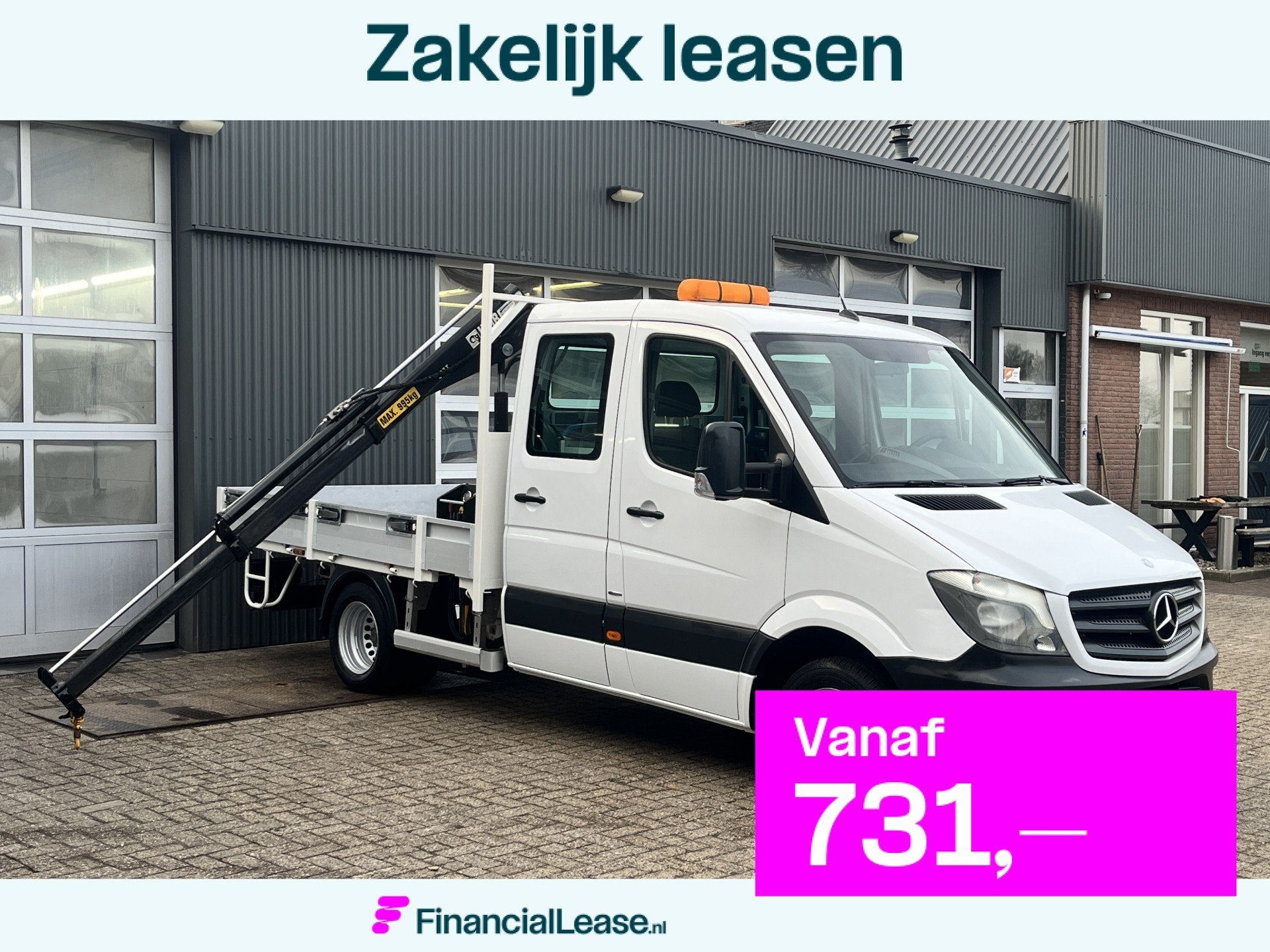Mercedes-Benz Sprinter 513 CDI 130pk DC Laadkraan Hiab 017T, Stof, Gebruikt, 4 cilinders, Wit