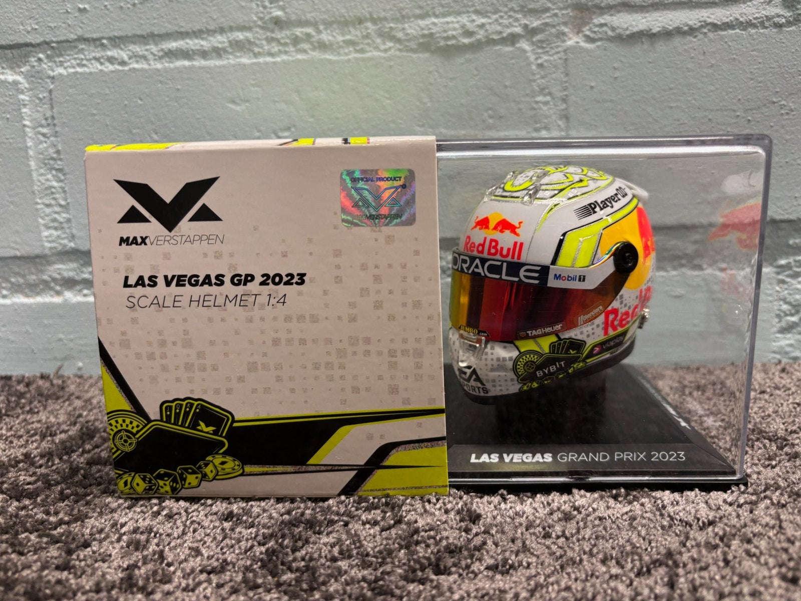 Max verstappen helm 1:4 las vegas 2023, Verzamelen, Ophalen of Verzenden, Zo goed als nieuw, Formule 1