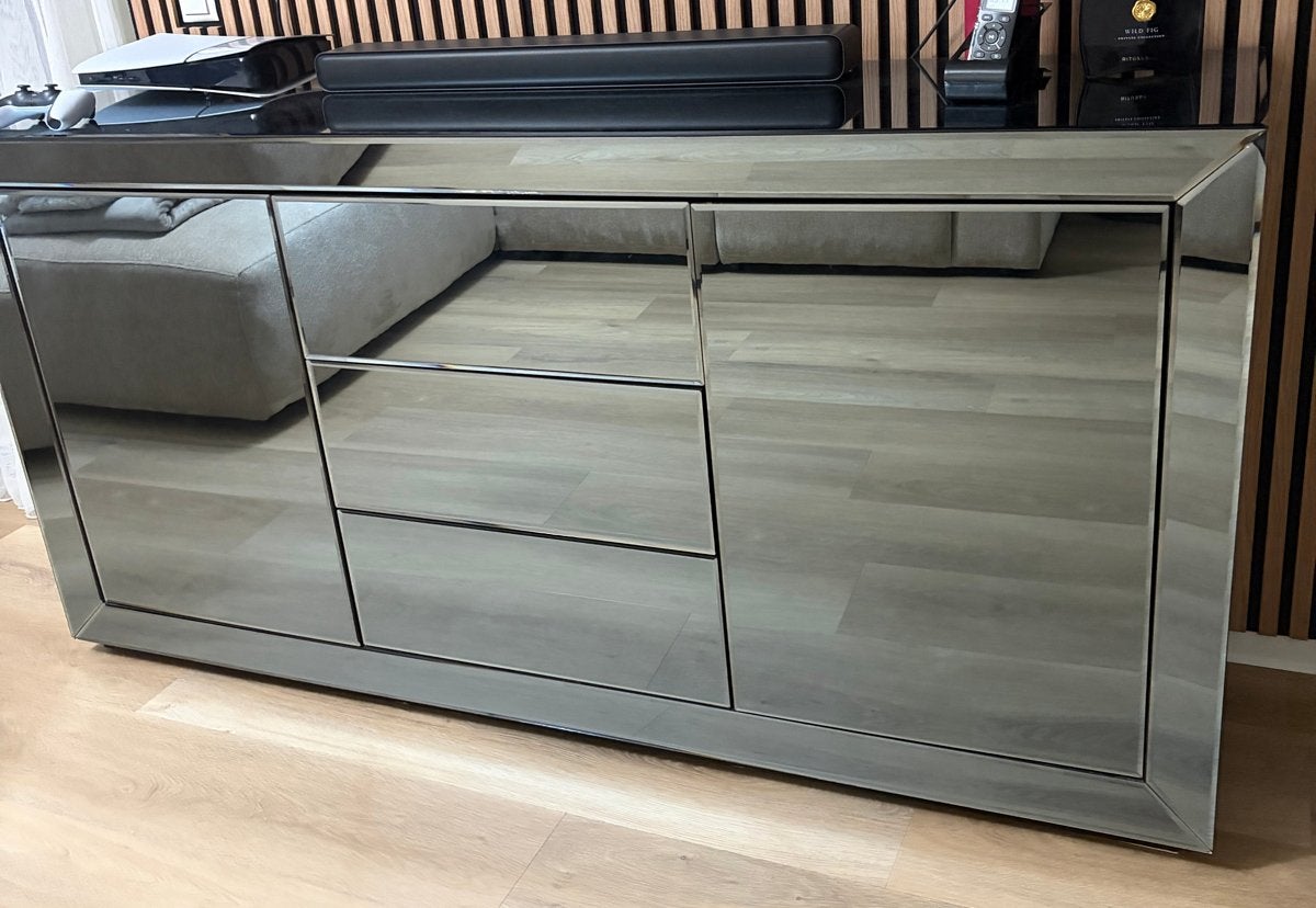 Stijlvol dressoir met spiegelglas - 180x45x90,5 cm, Overige materialen, Gebruikt, 150 tot 200 cm, Ophalen of Verzenden