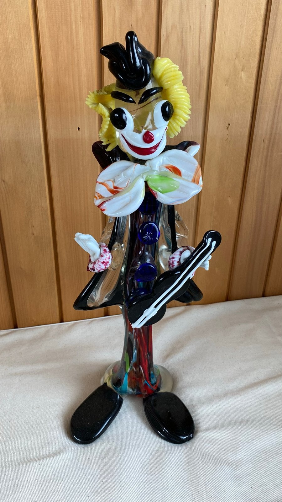 Glazen Clown Beeldje met Gitaar - Handgemaakt Kunstwerk, Antiek en Kunst, Ophalen, Handgemaakt, 20 - 50 cm, Beeld