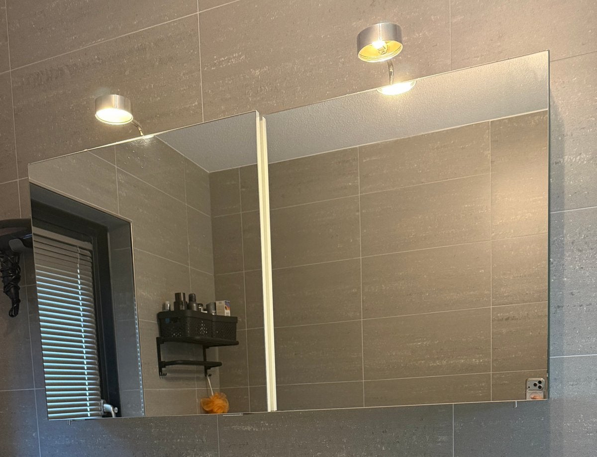 Spiegelkast Ditremmerie met schuifdeuren en verlichting, Ophalen, 100 tot 150 cm, Minder dan 25 cm, Minder dan 100 cm