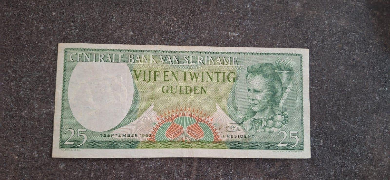 Suriname 25 gulden 1963  Netjes!, Ophalen of Verzenden, Zuid-Amerika