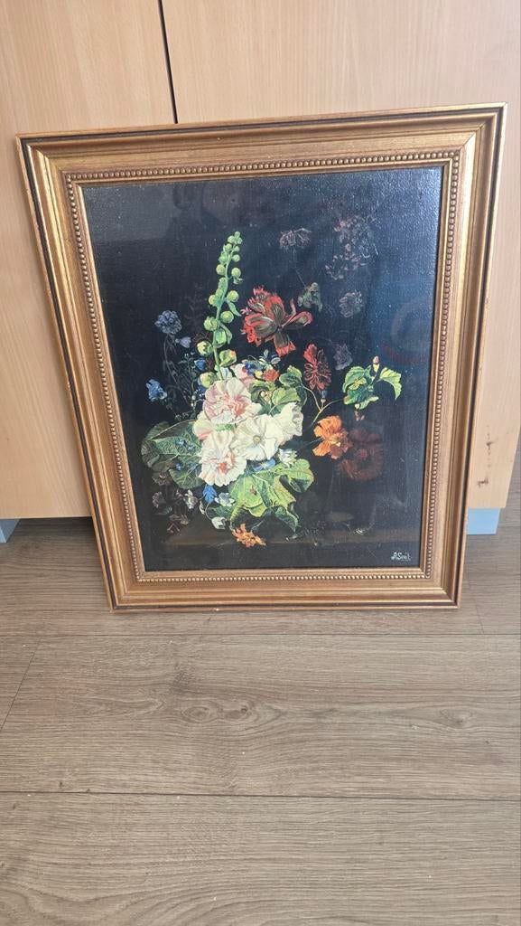 Olieverfschilderij bloemenstilleven, gesigneerd A. Smit, Antiek en Kunst, Kunst | Schilderijen | Klassiek, Ophalen of Verzenden