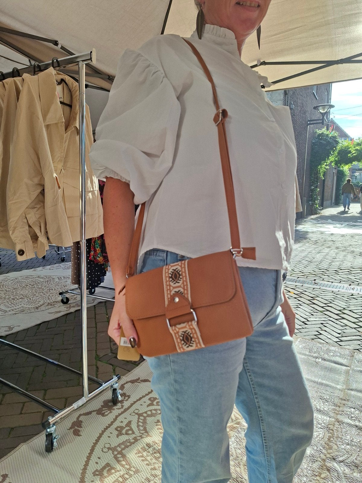 cognac bruin vegan leren schouder tas sale boho stijl, Bruin, Schoudertasje, Nieuw, Ophalen of Verzenden