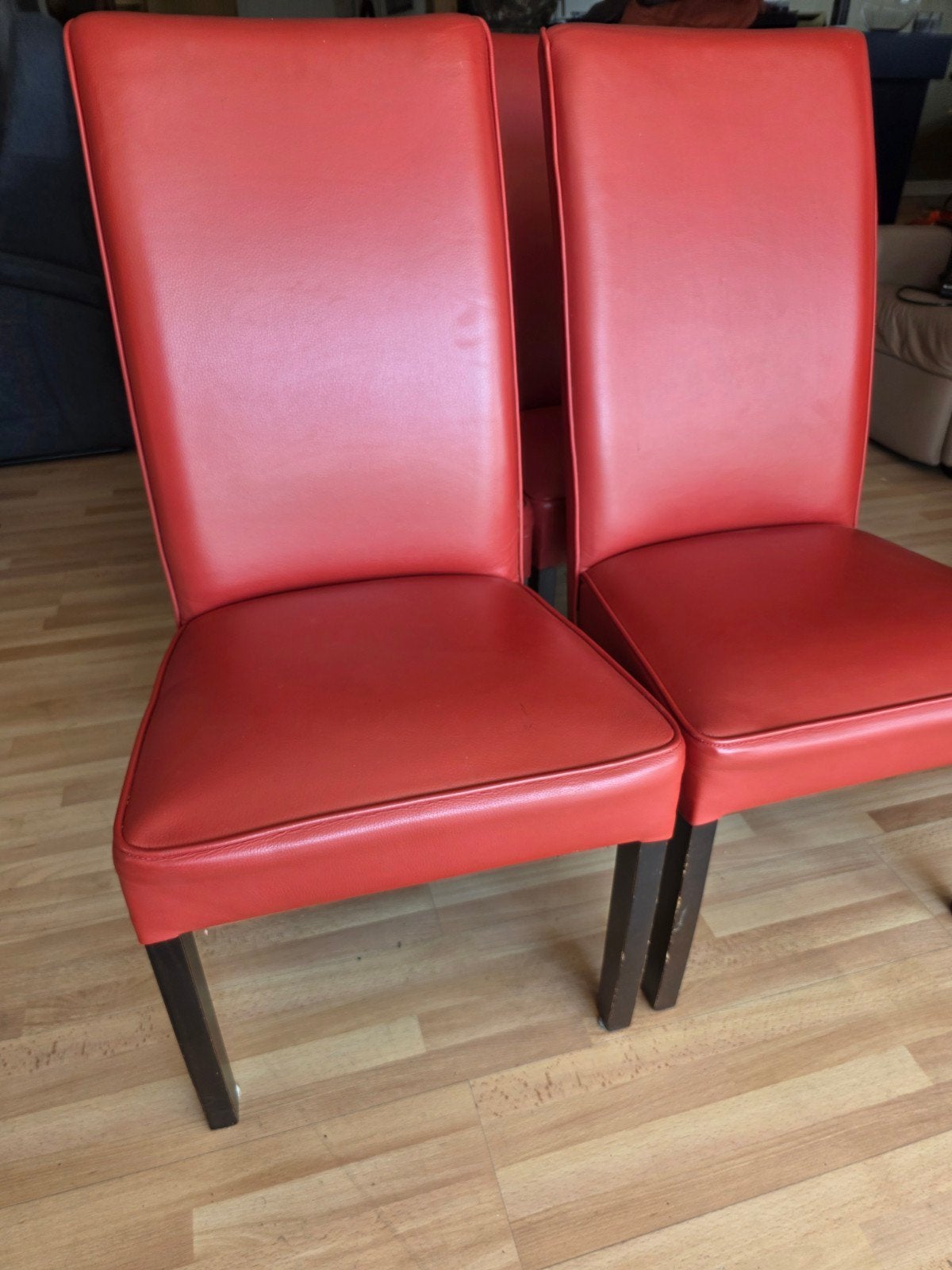 Set van 6 rode eetkamerstoelen - Leer, Huis en Inrichting, Ophalen, Gebruikt, Klassiek, Leer