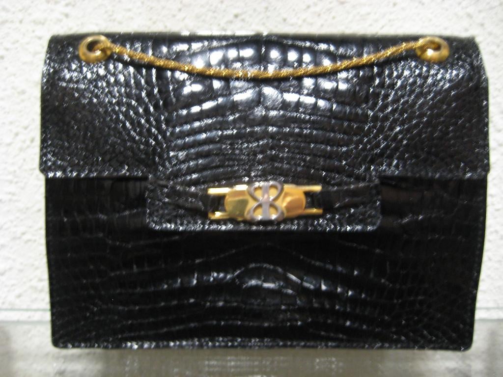 Vintage  avondtasje  authentiek Balenciaga krokodil leder, Verzenden, Gebruikt, Zwart, Avondtasje