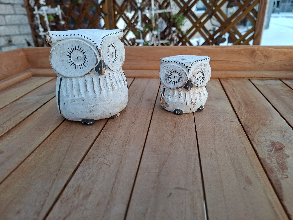 mooie set handgemaakte houten uilen beelden, Verzamelen, Beelden en Beeldjes, Ophalen of Verzenden, Zo goed als nieuw, Mens