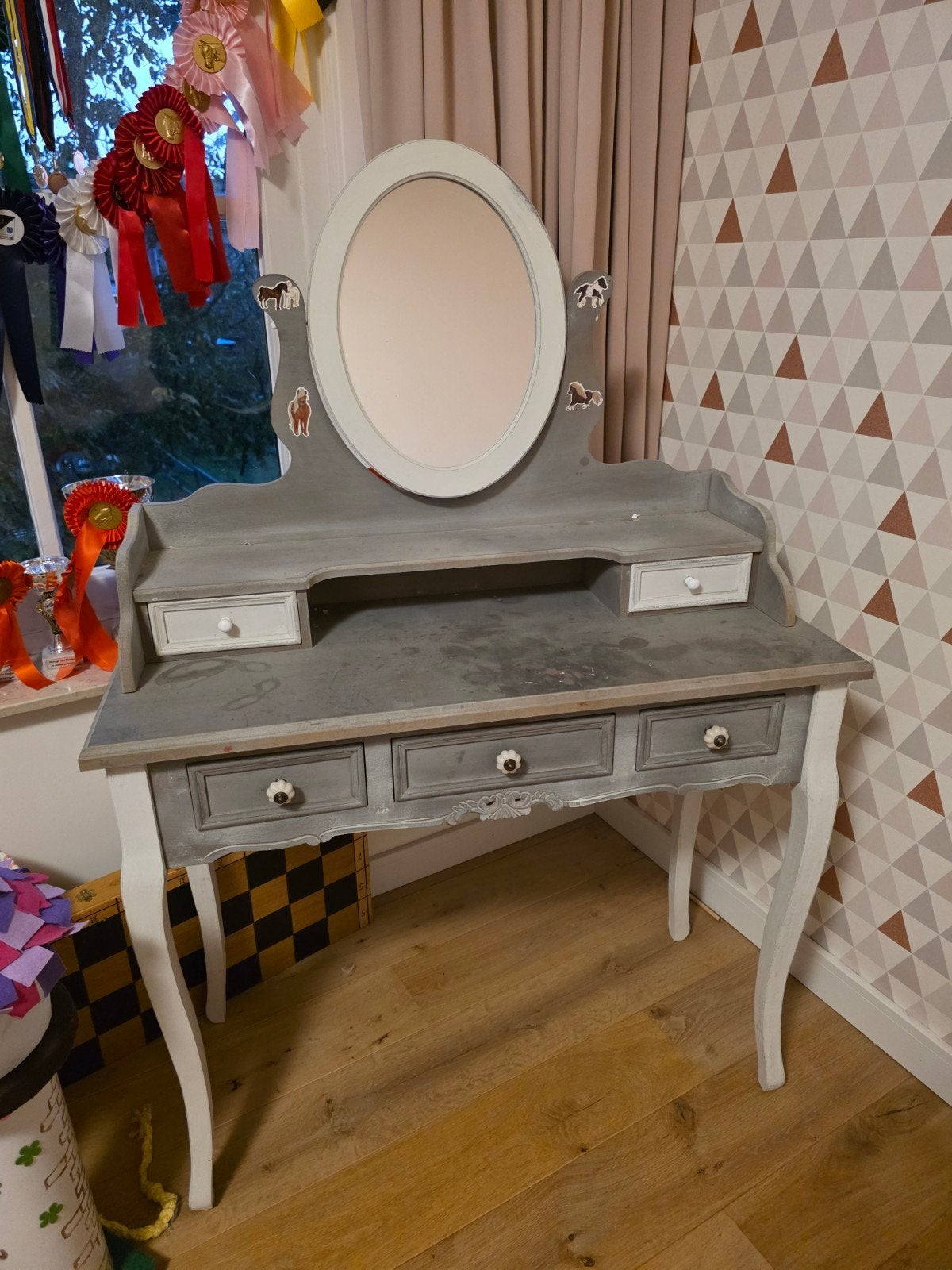 kaptafel met spiegel en lades, Ophalen, Gebruikt, 100 tot 150 cm, 50 tot 100 cm