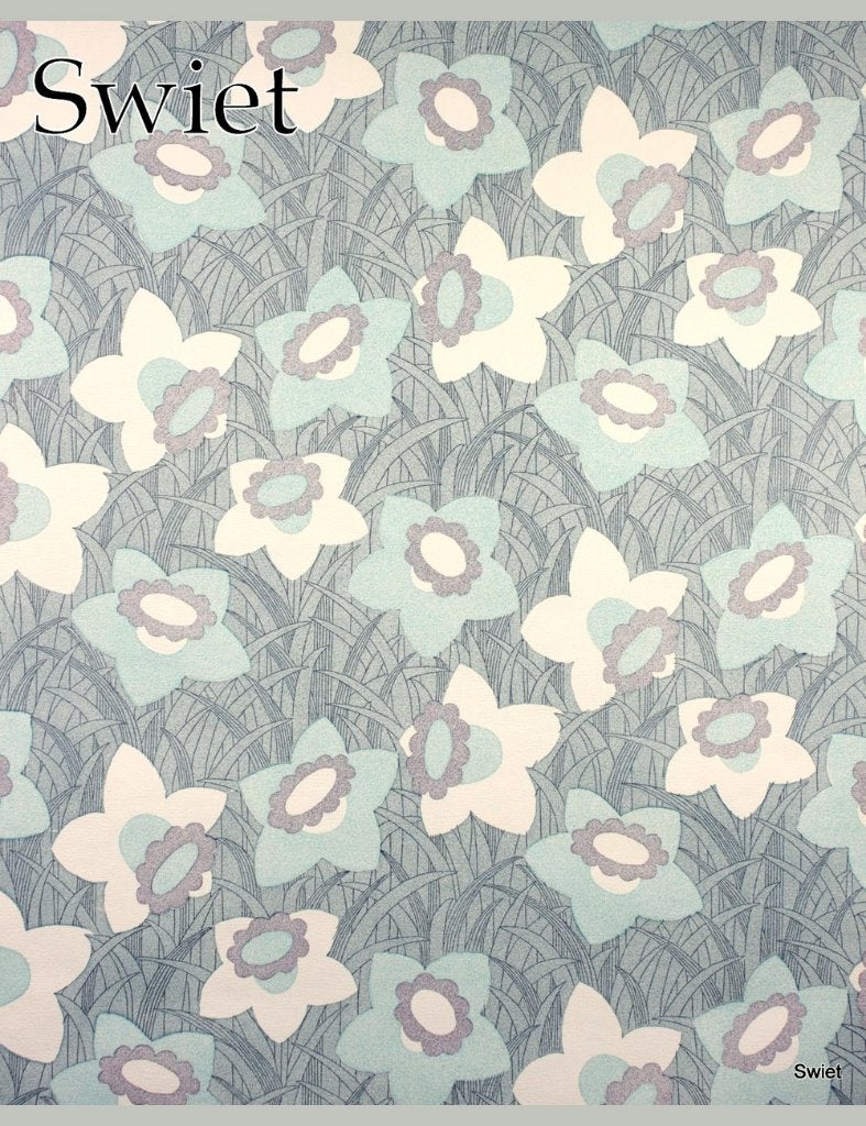 4784 blauw bloemen behang retro jaren 70 fris speels swiet, Verzenden, Blauw