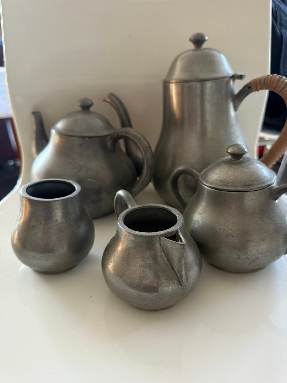 Tinnen theesetje 5 stuks, Antiek en Kunst, Ophalen