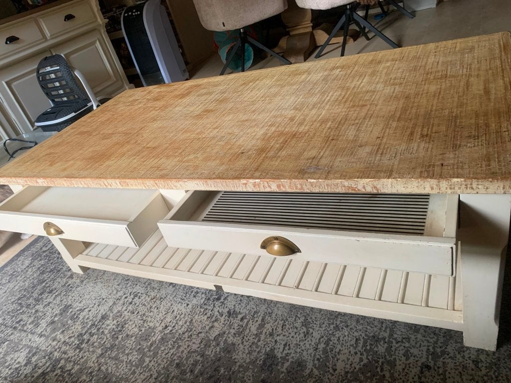 Riviera Maison Salontafel met 2 diepe lades, Ophalen, Gebruikt, 100 tot 150 cm, 50 tot 100 cm