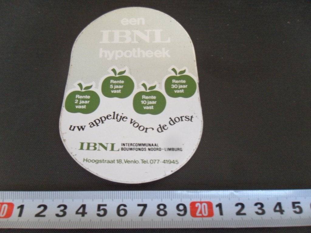 sticker uw appeltje voor de dorst IBNL hypotheek venlo, Ophalen of Verzenden, Zo goed als nieuw