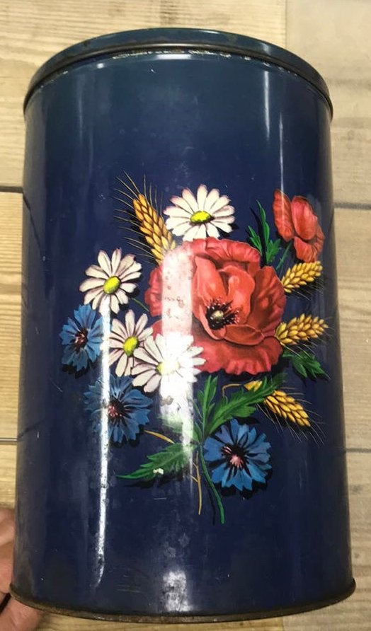 Vintage trommel korenbloemen klaproos, Ophalen of Verzenden