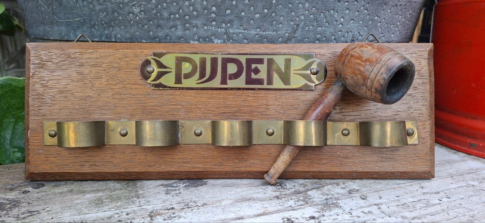 Antieke houten pijp met standaard - Decoratief item, Ophalen of Verzenden