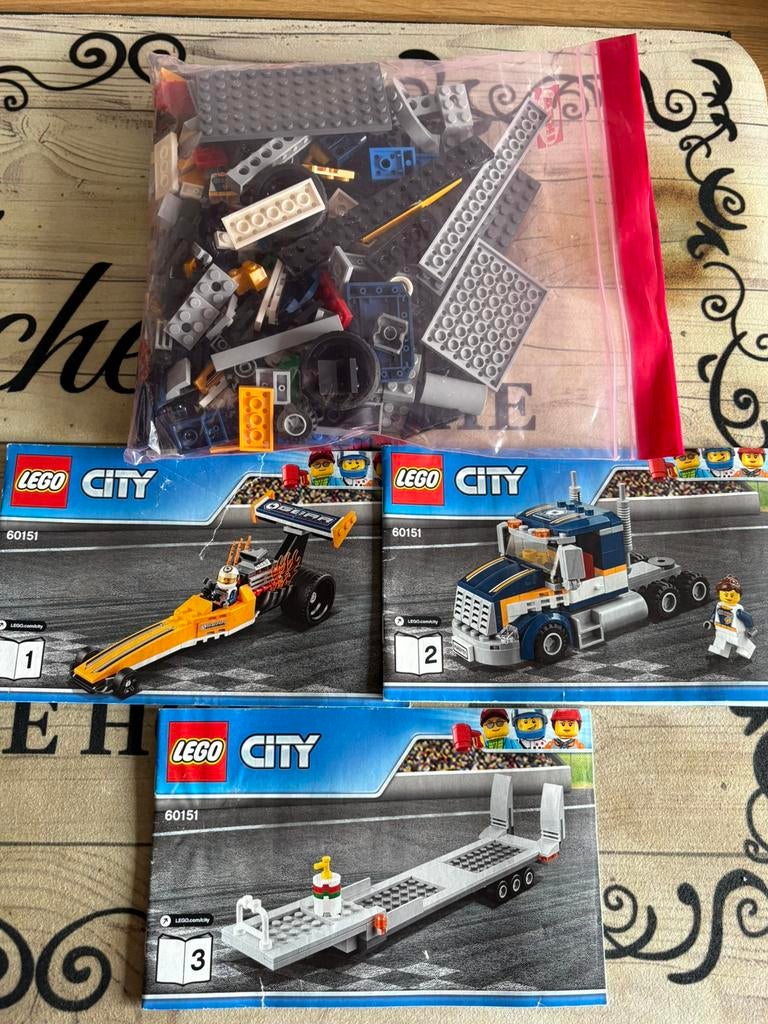 Lego city 60151 vrachtwagen met een soort formule 1 auto, Ophalen of Verzenden, Zo goed als nieuw, Complete set, Lego