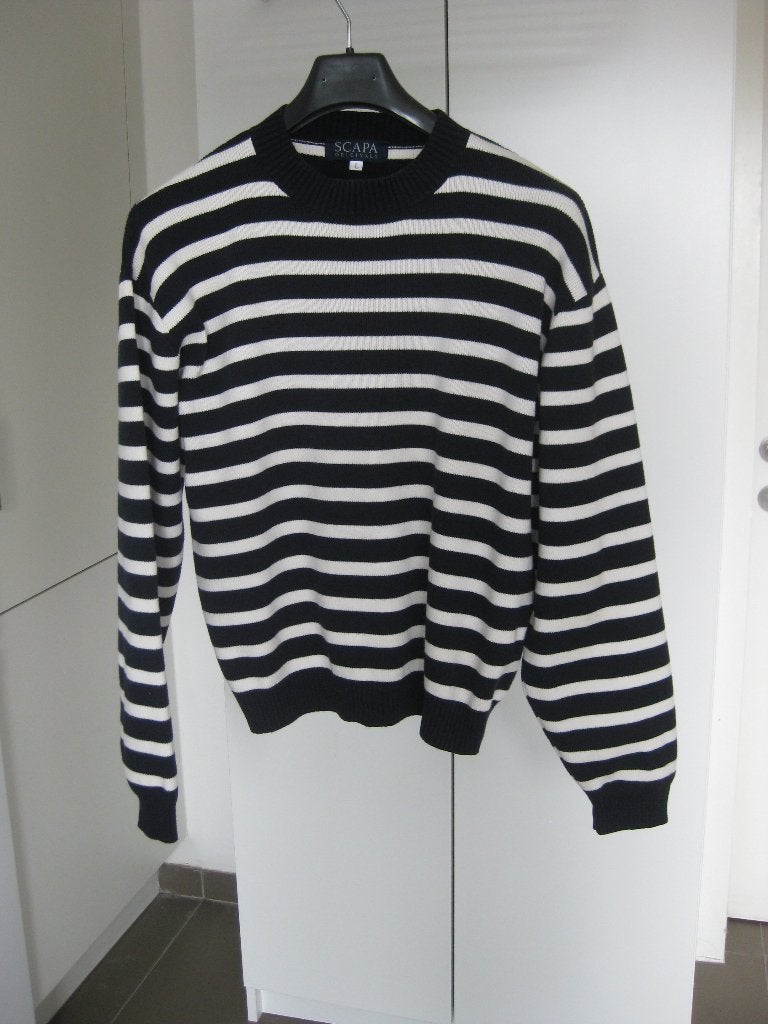 Scapa Katoenen Trui Donkerblauw/ wit  gestreept maat M, Kleding | Heren, Ophalen of Verzenden, Zo goed als nieuw, Scapa, Maat 48/50 (M)