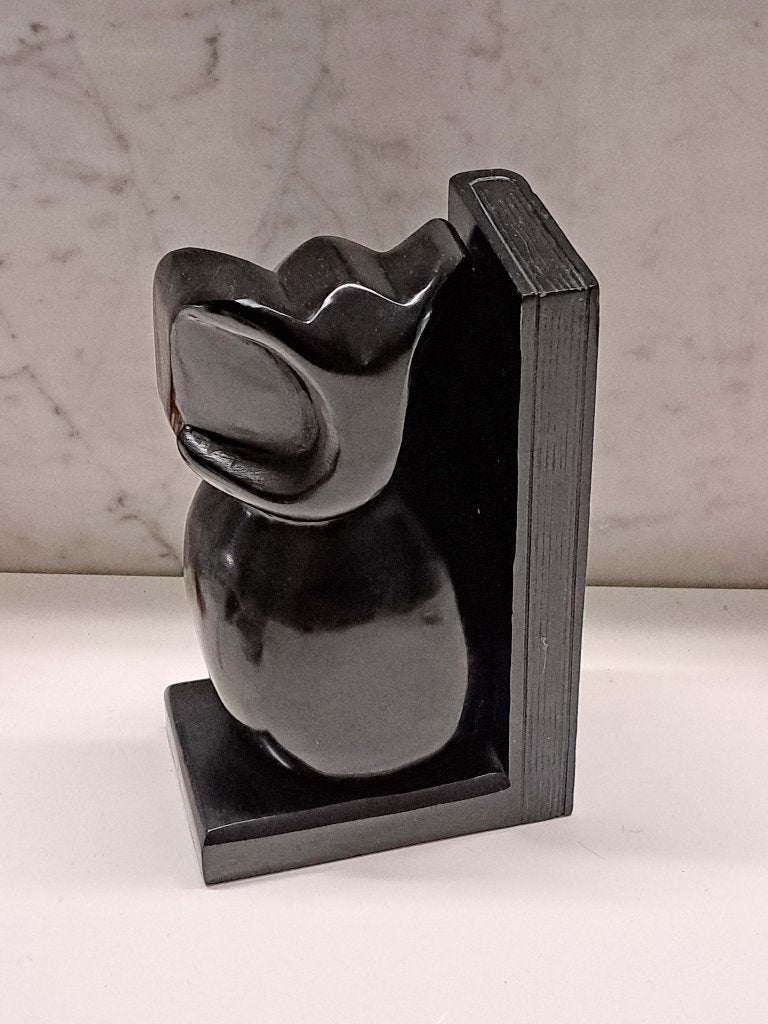 ART DECO HANDGESNEDEN ONYX OLIFANT BOEKENSTEUN, Zwart, Beeld, Ophalen of Verzenden, Steen/keramiek