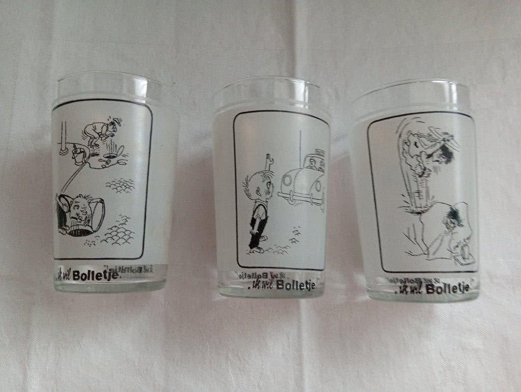 Vintage limonade glazen ik wil Bolletje  3 stuks, Ophalen of Verzenden, Zo goed als nieuw, Frisdrankglas