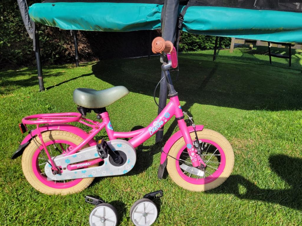 Popal kinderfiets 12 inch roze met zijwieltjes, Ophalen, Terugtraprem, Zijwieltjes, Gebruikt