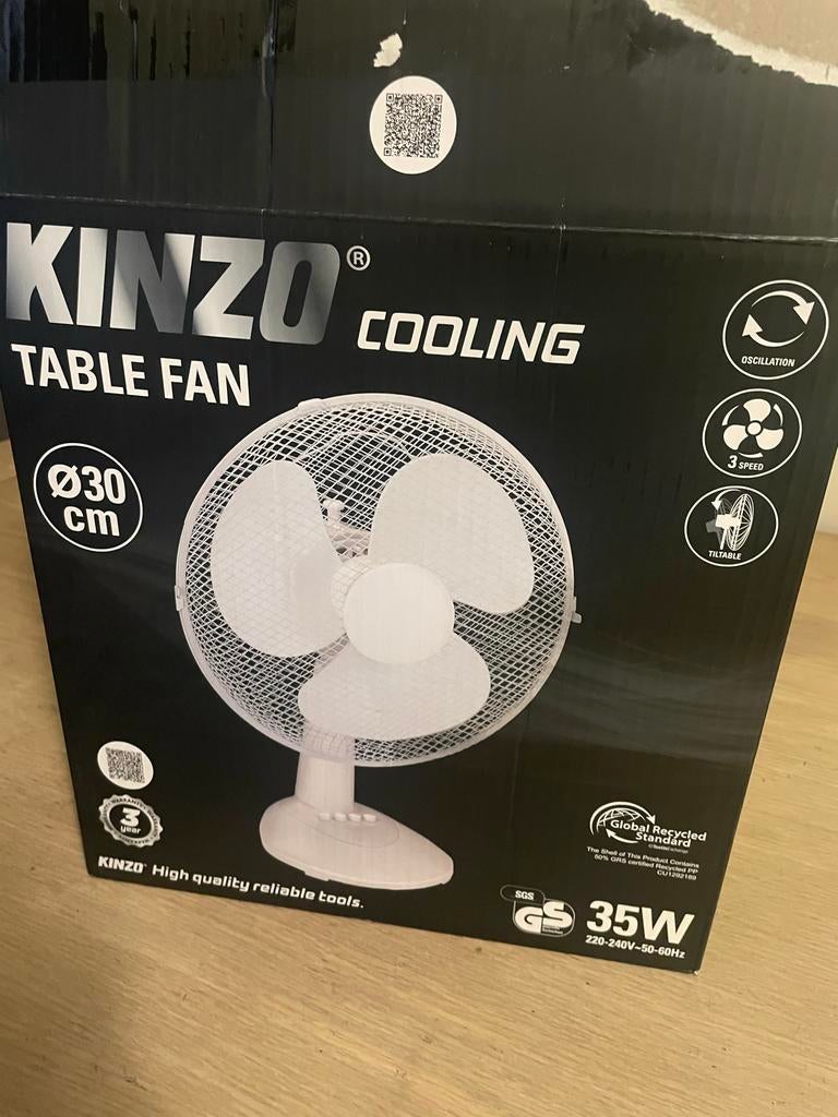 KINZO Tafelventilator Ø30 cm - gebruikt in doos, Witgoed en Apparatuur, Ventilatoren, Ophalen, Gebruikt, Tafelventilator