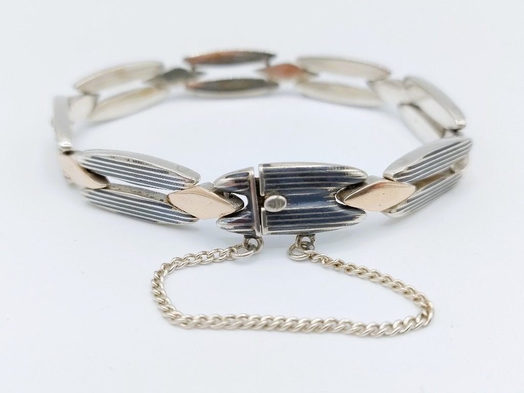 Zilveren schakelarmband met goudvergulde schakels, 19,5 cm, Sieraden, Tassen en Uiterlijk, Info@zilverwebsite.nl, Verzenden, Zo goed als nieuw
