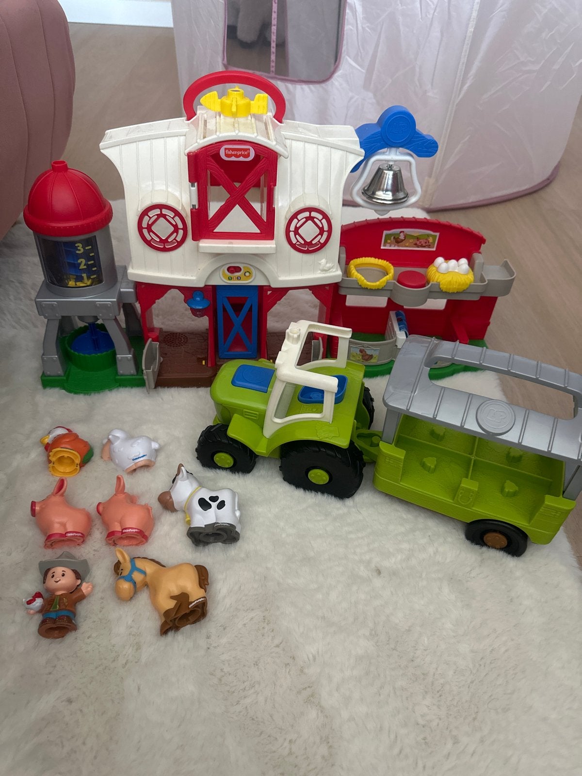 Fisher Price Boerderij en Tractor met aanhanger, Ophalen, Gebruikt, Speelset, Met geluid