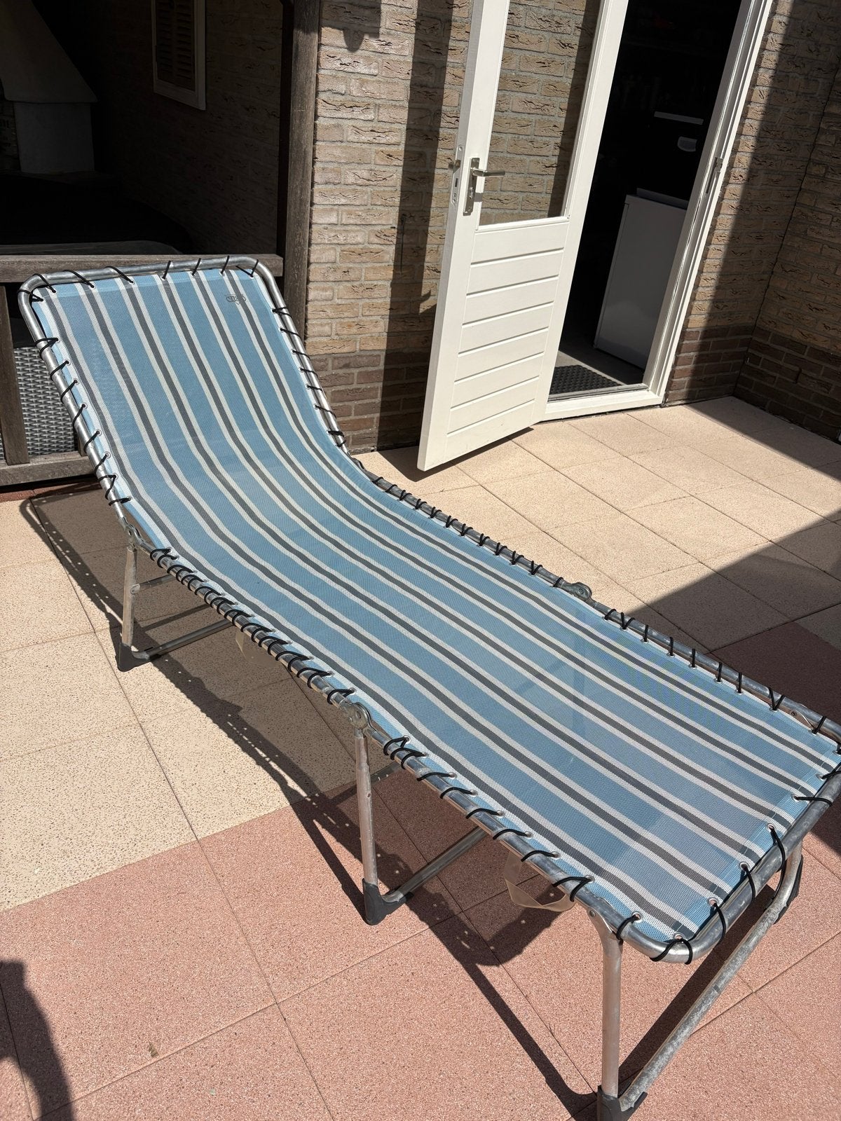Crespo ligstoel met nieuwe elastieken, Tuin en Terras, Ophalen, Gebruikt, Aluminium, Verstelbaar