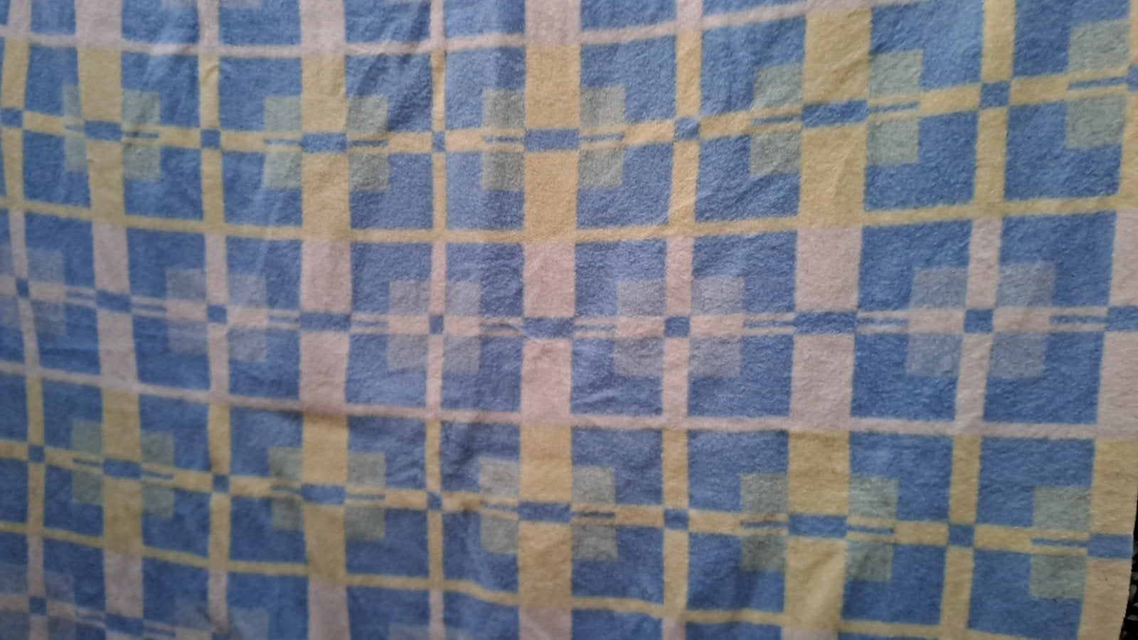 Vintage scheerwollen deken 200x160 cm - Blauw en Geel geruit, Gebruikt, 150 tot 200 cm, Onbekend, Rechthoekig