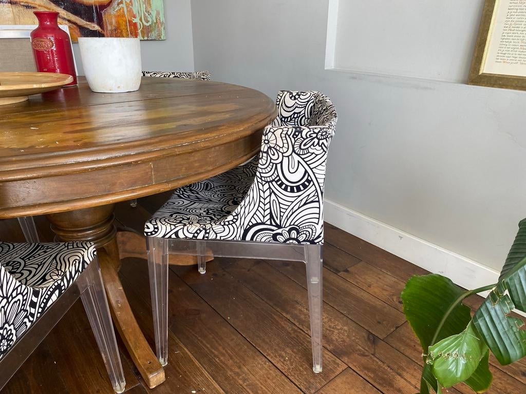 Vintage Kartell Mademoiselle stoeltjes in unieke print, Ophalen, Kunststof, Gebruikt, Twee