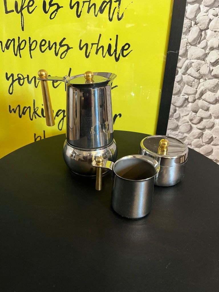 Vintage Perculator, melkkannetje & suikerpot Guido Bergna, Huis en Inrichting, Keuken | Servies, Zo goed als nieuw, Overige typen