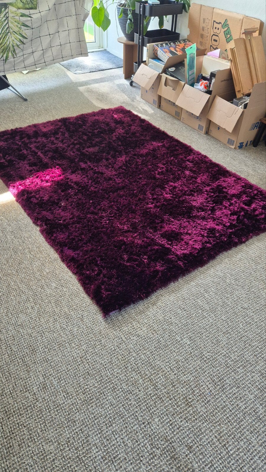 Paars Hoogpolig Tapijt 140x200 cm, Ophalen, Gebruikt, 100 tot 150 cm, Paars