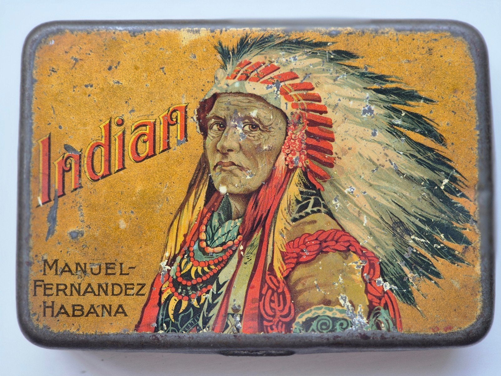Indian Manuel Fernandez Habana sigaren blik indiaan, Verzamelen, Ophalen of Verzenden, Gebruikt, Overige