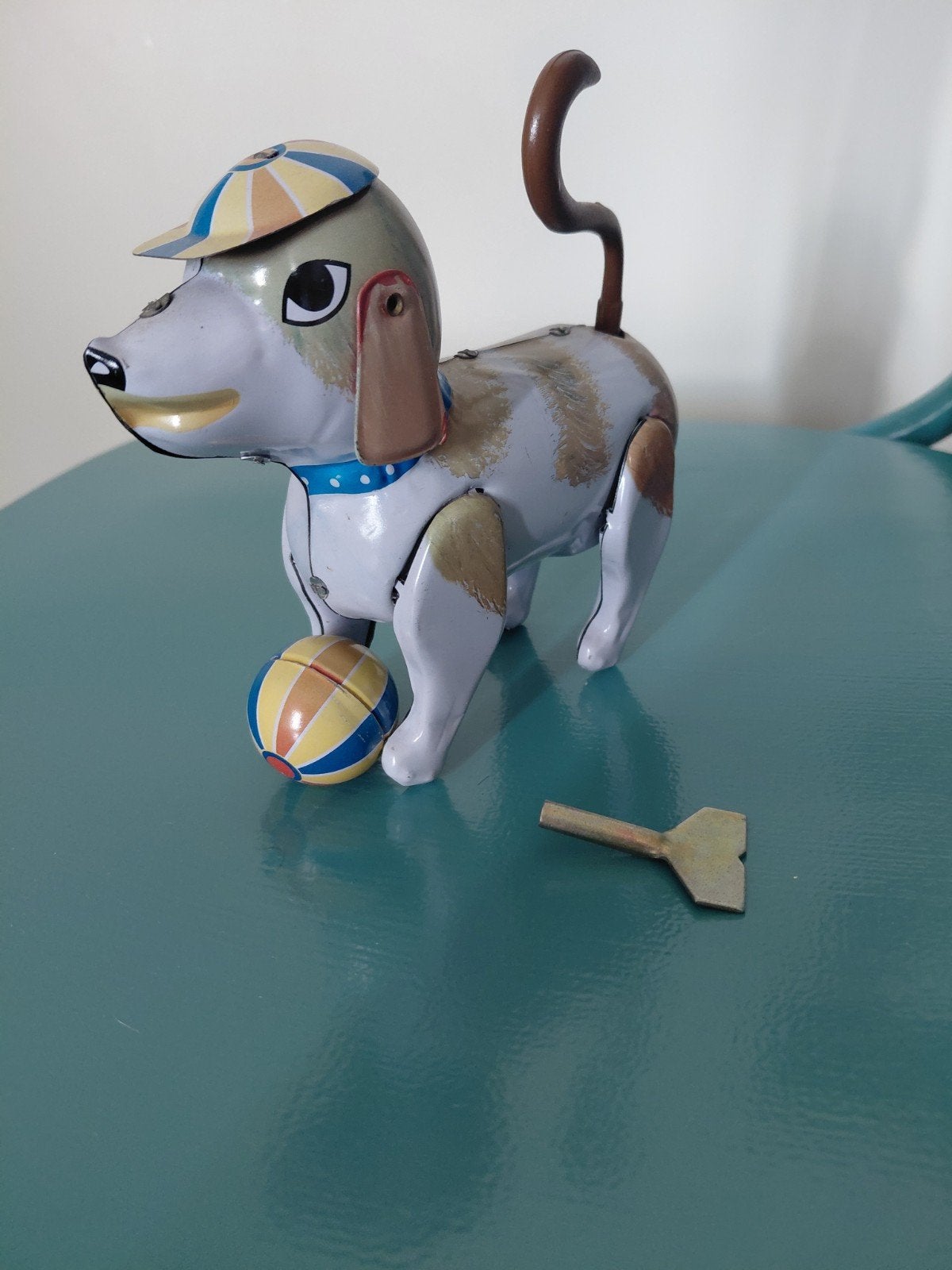 Blikken, opwindbare hond met bal, in originele doos, Ophalen of Verzenden