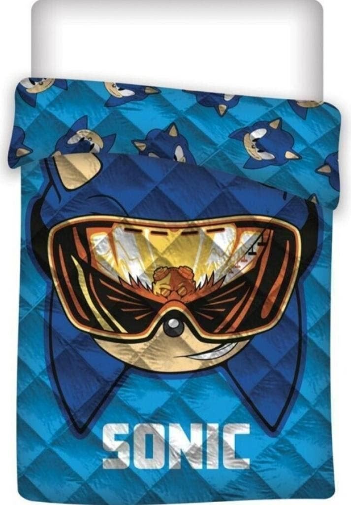 Sonic Bedsprei Gewatteerd - 140x200 cm - Beddensprei, Dubbelzijdig, Blauw, Eenpersoonsbed, Nieuw