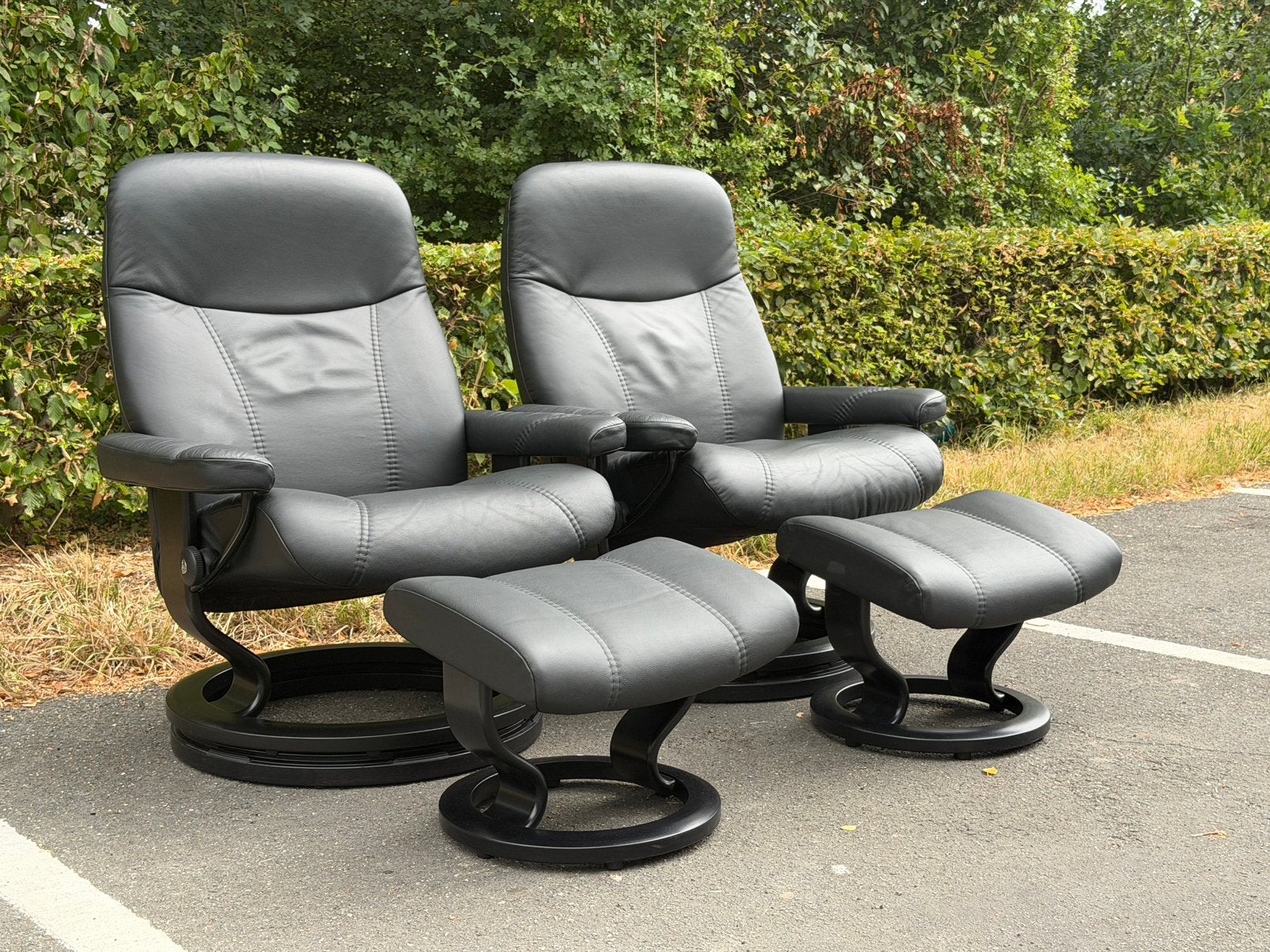 Stressless relax fauteuils met voetenbankjes- L large, Ophalen, Zo goed als nieuw, Duwrolstoel