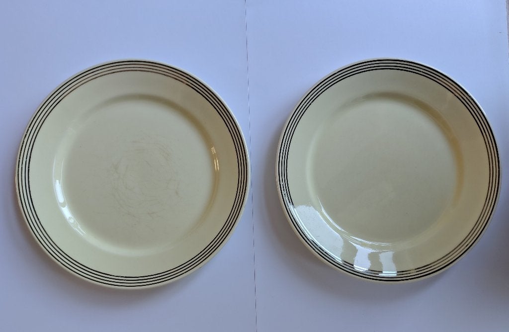 Petrus Regout pastelgele Art Deco platte borden (4 + 2), Ophalen of Verzenden