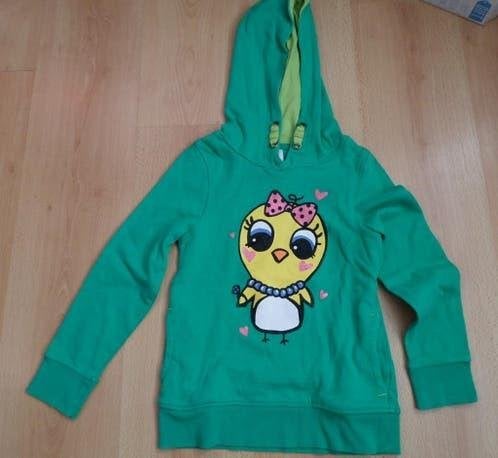 Appelgroene katoenen sweater met grappig kuikentje maat 128, Ophalen of Verzenden, Zo goed als nieuw, Meisje, Trui of Vest