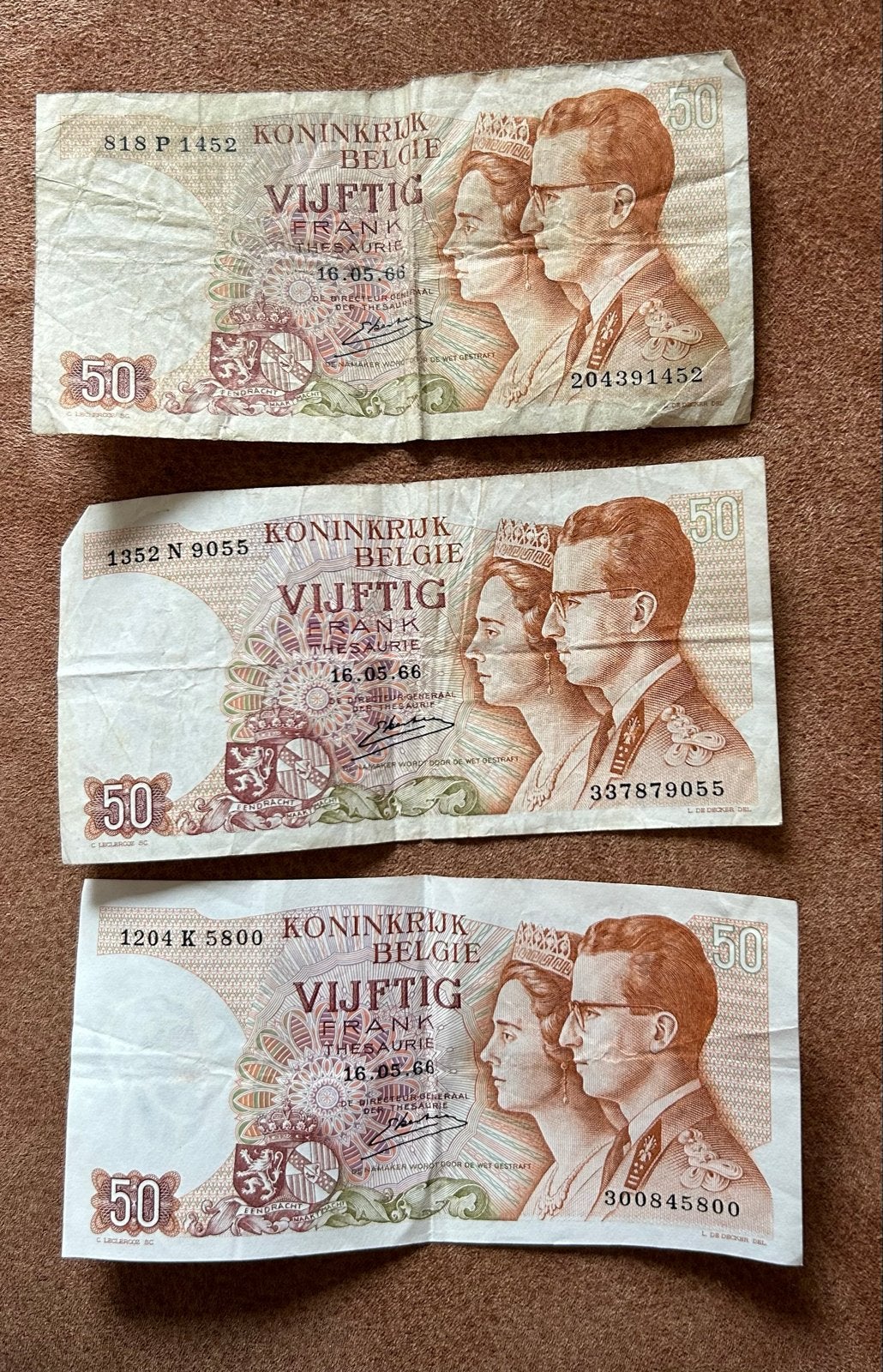 3x Belgische 50 Frank biljetten uit 1966, Postzegels en Munten, Ophalen of Verzenden, Setje