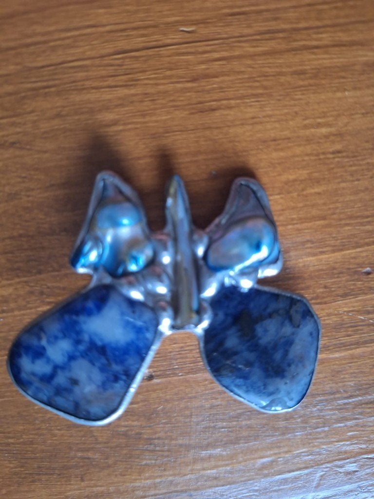 Broche vlinder sodaliet, 4 tot 7 cm, Gebruikt, Verzenden, Overige materialen
