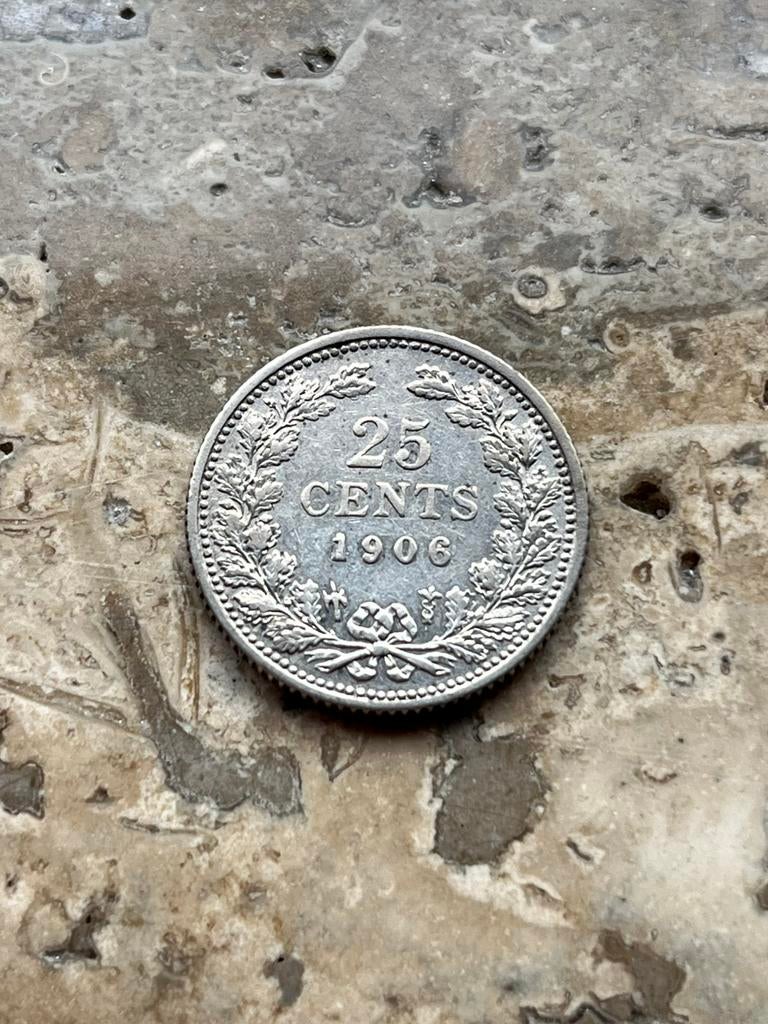 25 cent 1906 Wilhelmina, zeer mooie kwaliteit, Postzegels en Munten, Munten | Nederland, Zilver, 25 cent, Ophalen of Verzenden