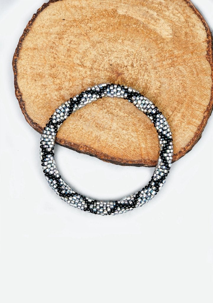 Glaskralen armband - disco, zwart en zilver - RB349, Overige materialen, Overige kleuren, Verzenden, Nieuw